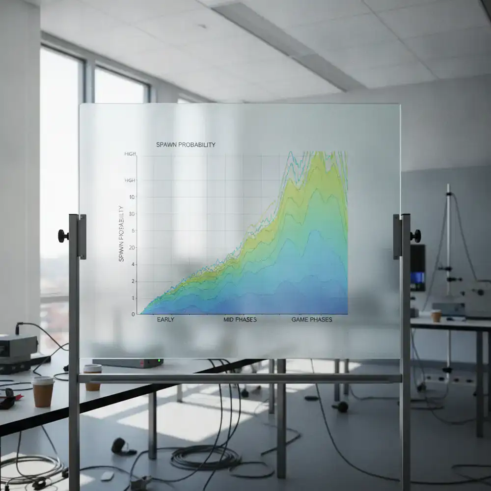 Documentary style chart showing spawn probability distribution across game phases