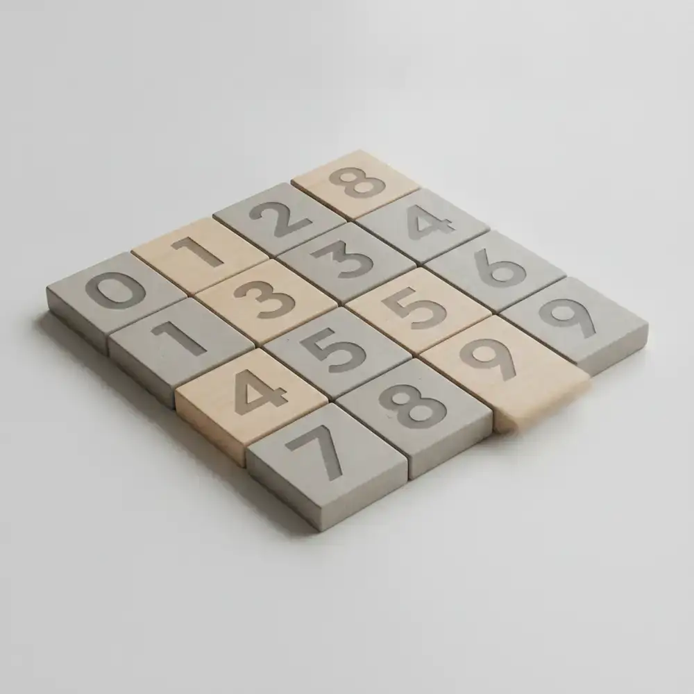 Abstract layout of number tiles shifting into position